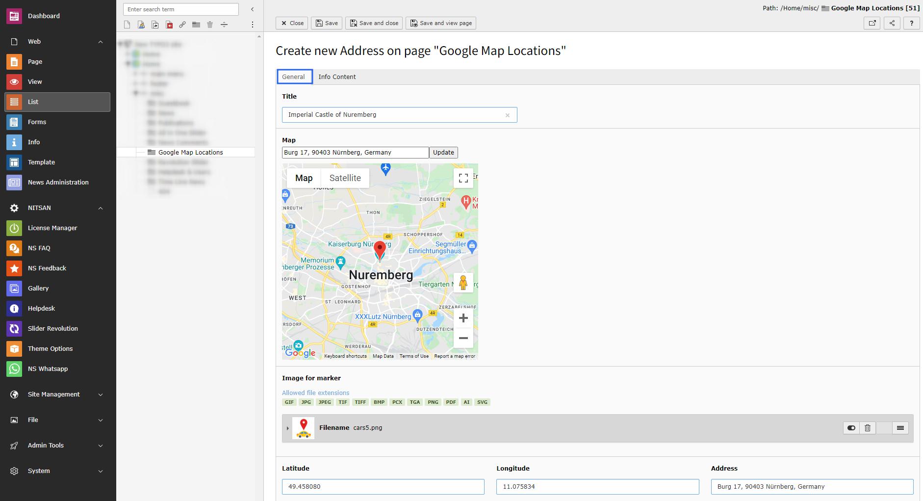 Add Google Locations (General tab)