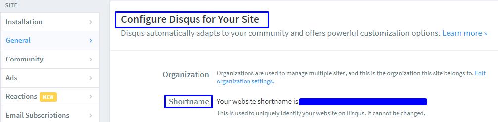 Get Shortname from Disqus.com
